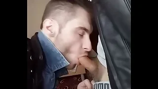 Young guy in leather and jeans drag inflate dick by bad boy in leather jacket
