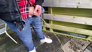Really tiny dick peeing outside